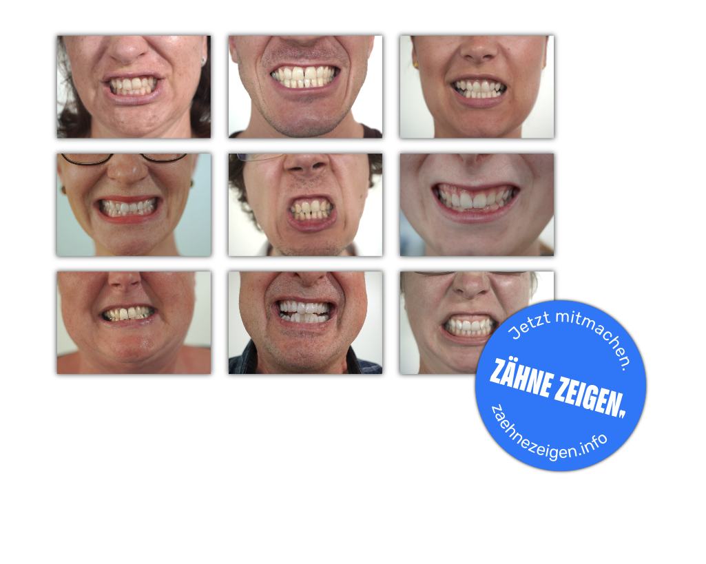 Mehrere Menschen zeigen Zähne – Aktion der Kampagne „Zähne zeigen“